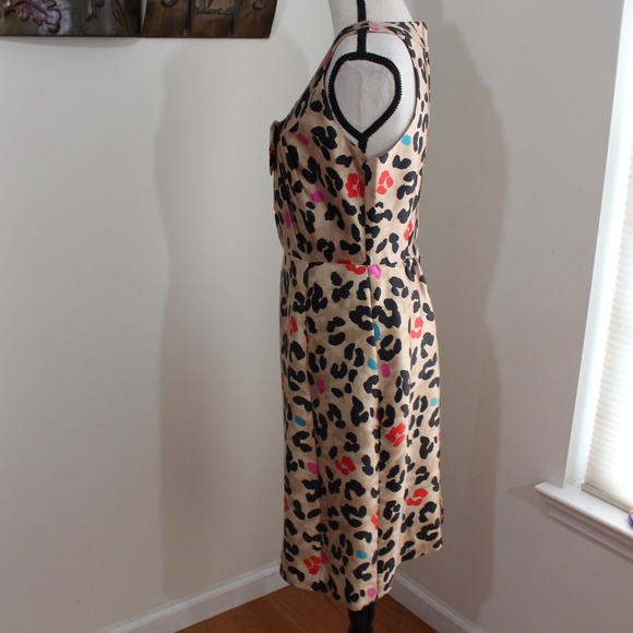 Kate Spade, Bette Leopard Bow Cocktail dress Sleeveless Taffeta Pockets - Picture 5 of 12